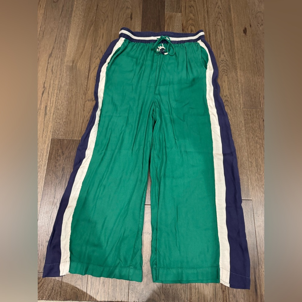 FARM Rio Wide-Leg Green Race Stripe Twill Trackpants - Picture 2 of 6